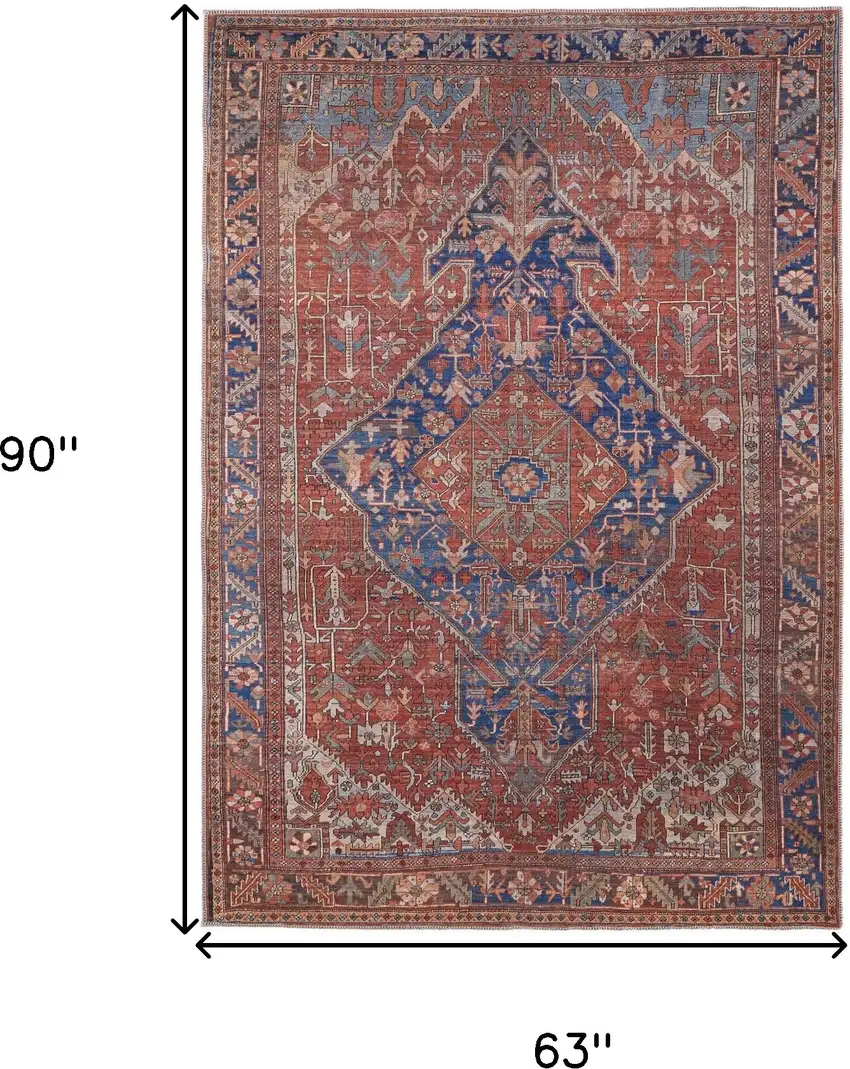 Red Tan And Blue Floral Power Loom Area Rug Photo 4