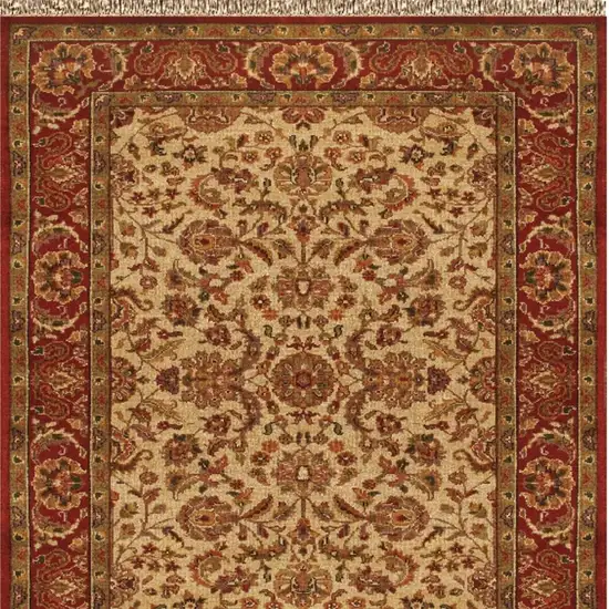 Red Tan And Brown Wool Oriental Hand Knotted Area Rug With Fringe Photo 4