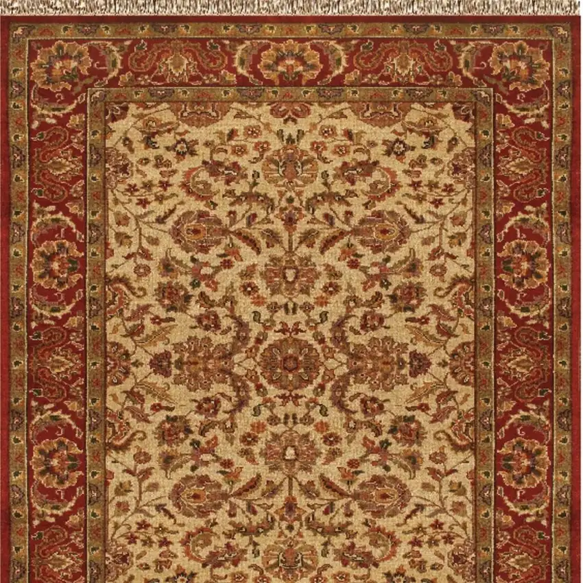 Red Tan And Brown Wool Oriental Hand Knotted Area Rug With Fringe Photo 4