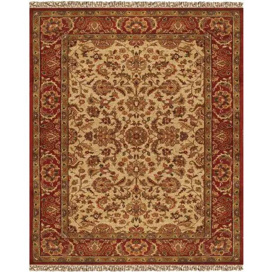 Red Tan And Brown Wool Oriental Hand Knotted Area Rug With Fringe Photo 2