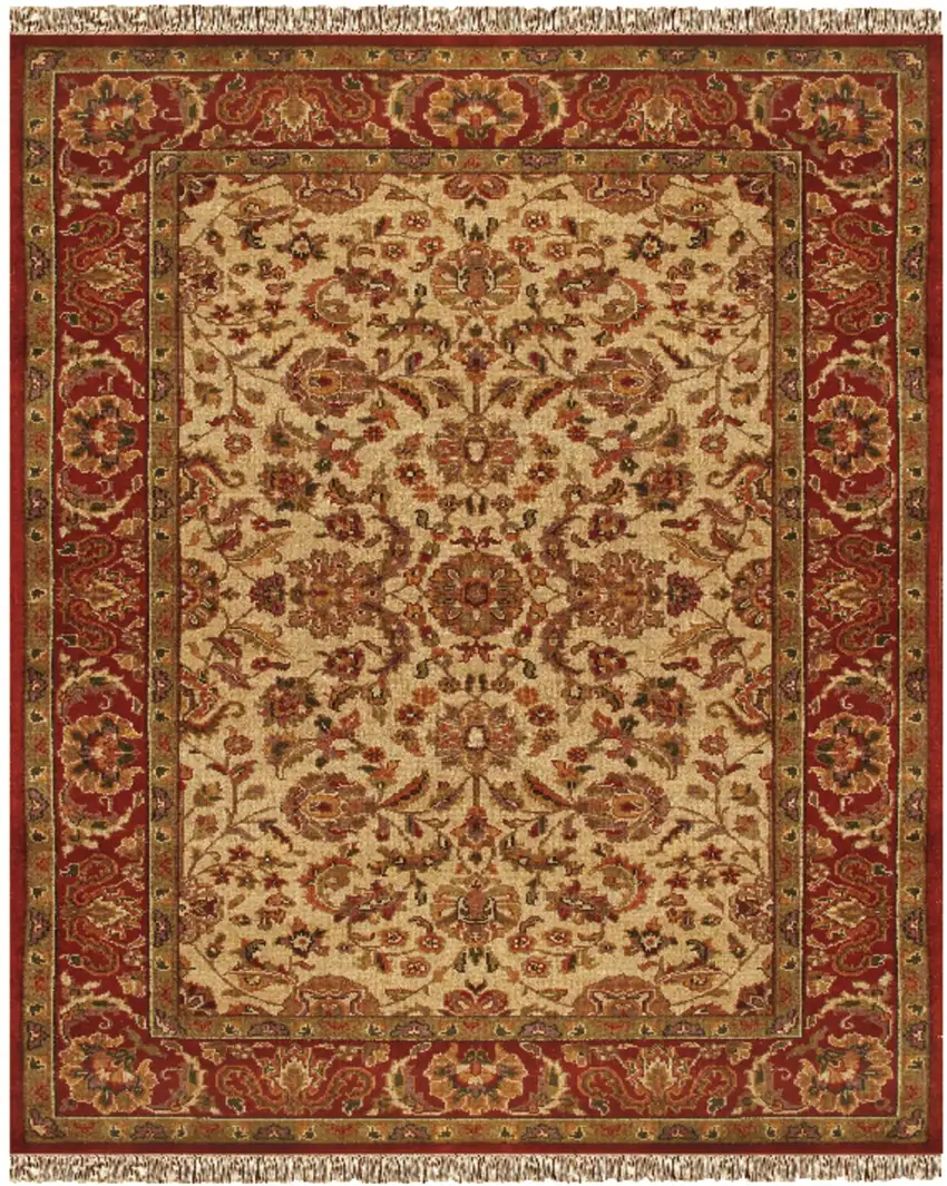 Red Tan And Brown Wool Oriental Hand Knotted Area Rug With Fringe Photo 2