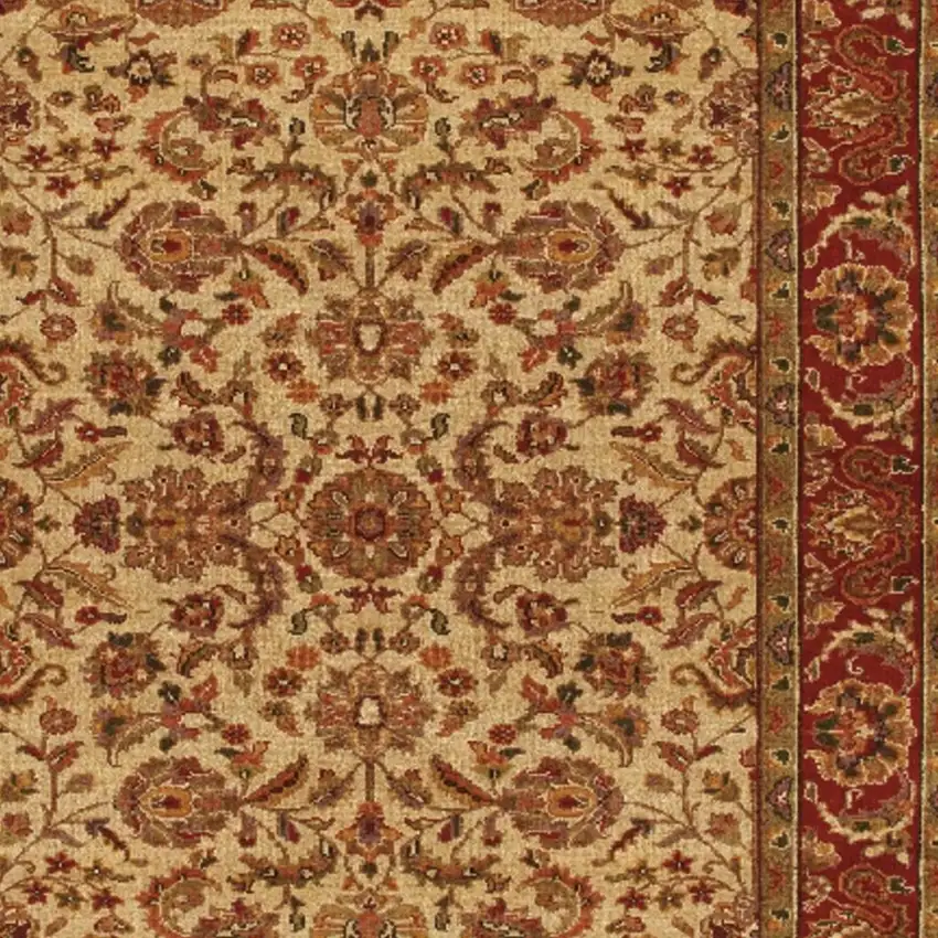 Red Tan And Brown Wool Oriental Hand Knotted Area Rug With Fringe Photo 3