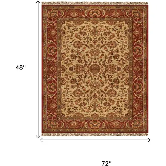 Red Tan And Brown Wool Oriental Hand Knotted Area Rug With Fringe Photo 5