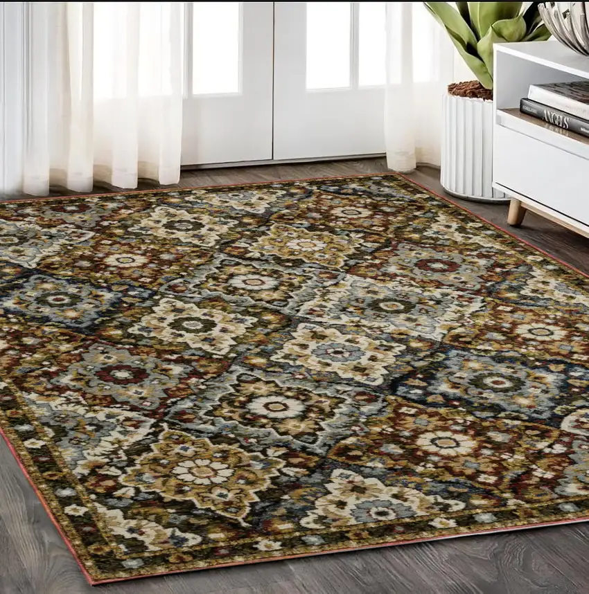 Red Tan And Ivory Medallion Area Rug Photo 1