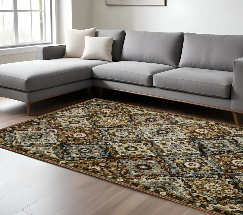Red Tan And Ivory Medallion Area Rug Photo 1