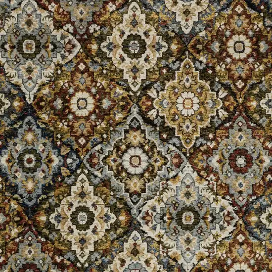 Red Tan And Ivory Medallion Area Rug Photo 5