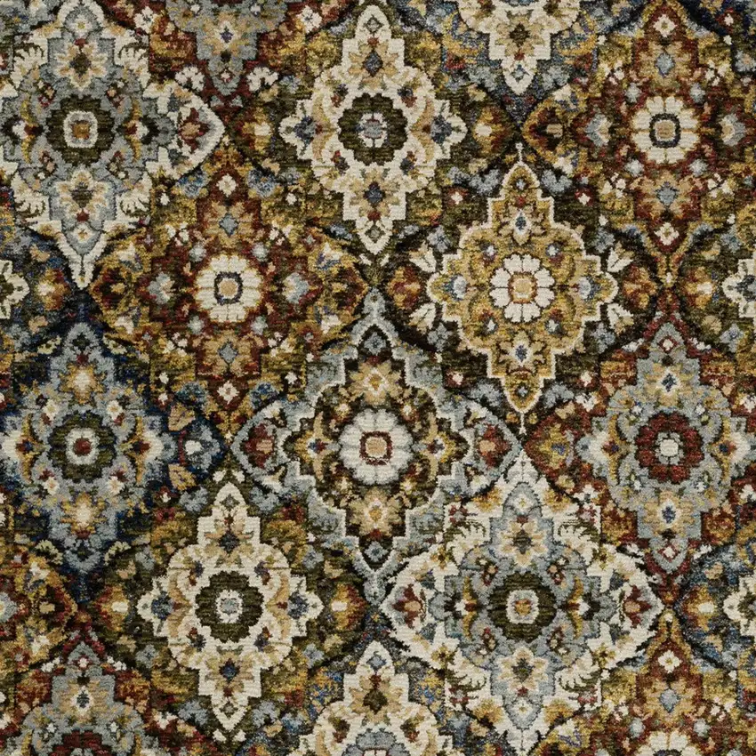 Red Tan And Ivory Medallion Area Rug Photo 5