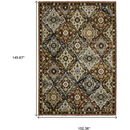 Red Tan And Ivory Medallion Area Rug Photo 3