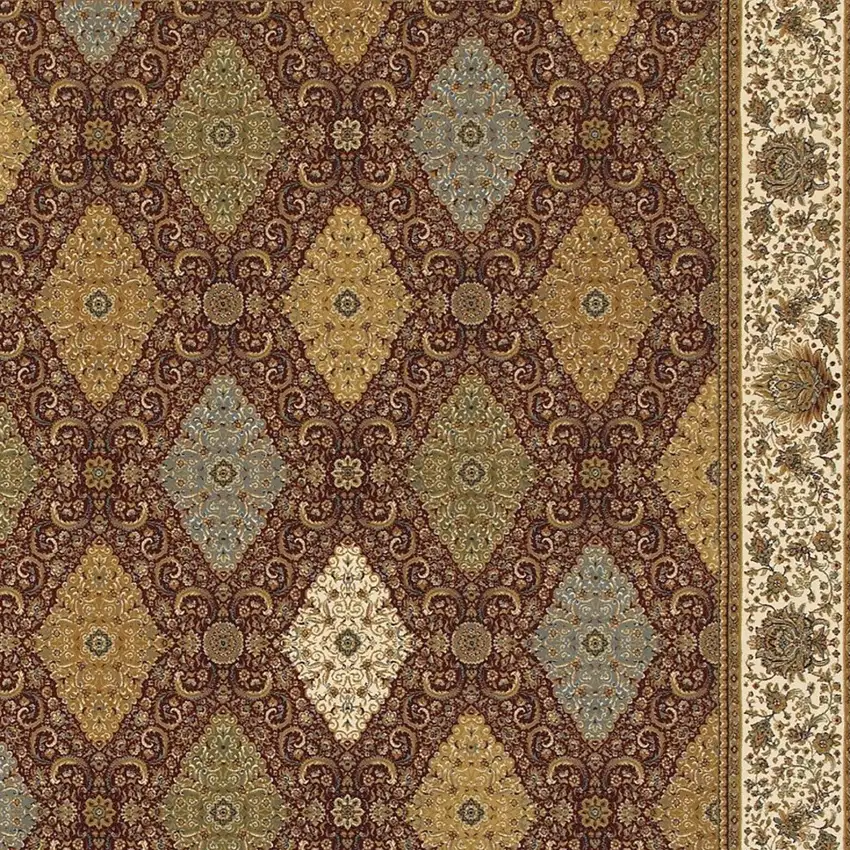 Red Tan And Ivory Oriental Area Rug With Fringe Photo 3