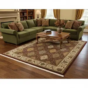 Photo of Red Tan And Ivory Oriental Area Rug With Fringe