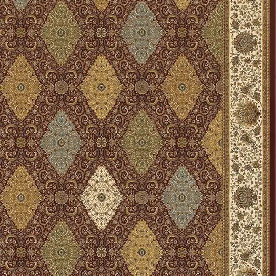 Red Tan And Ivory Oriental Area Rug With Fringe Photo 4