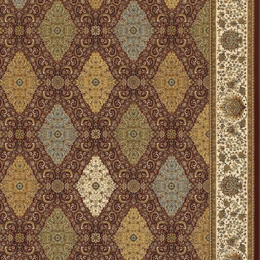 Red Tan And Ivory Oriental Area Rug With Fringe Photo 4