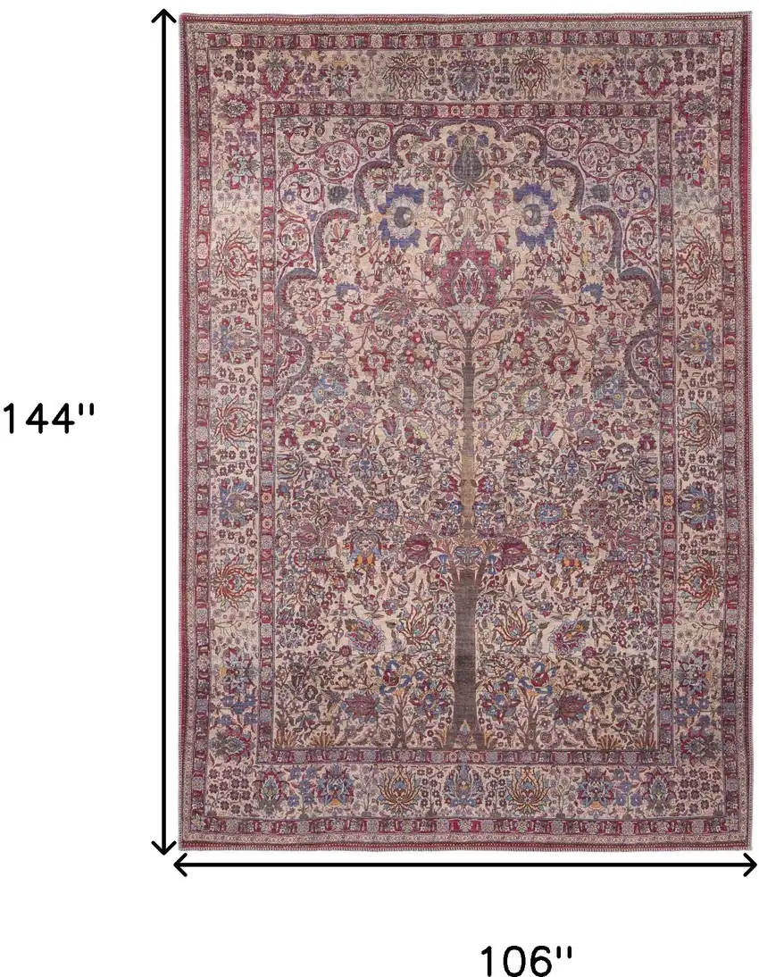 Red Tan And Pink Floral Power Loom Area Rug Photo 3