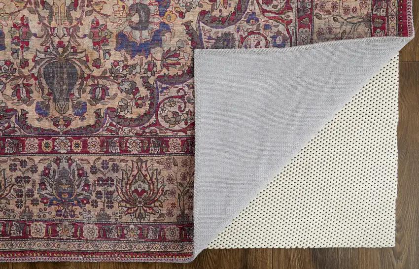 Red Tan And Pink Floral Power Loom Area Rug Photo 4