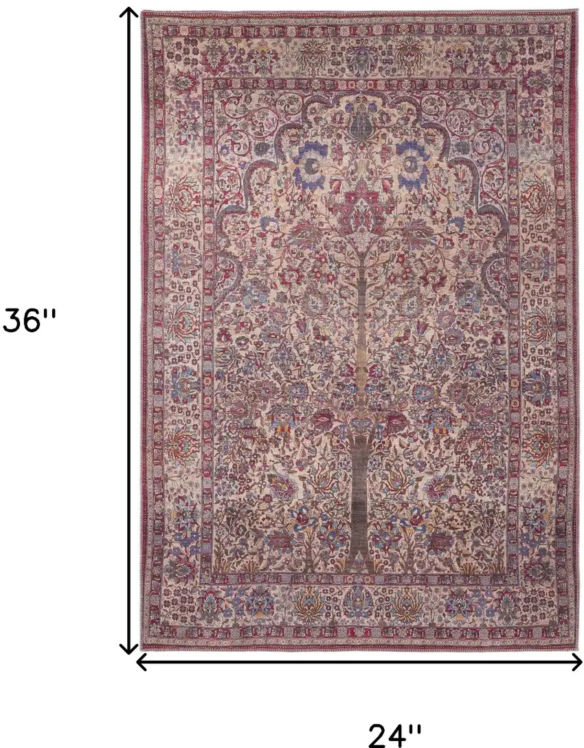 Red Tan And Pink Floral Power Loom Area Rug Photo 3