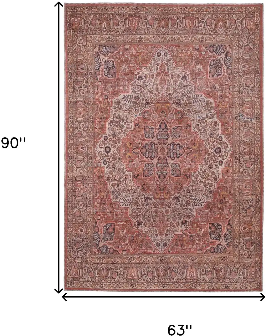 Red Tan And Pink Floral Power Loom Area Rug Photo 3