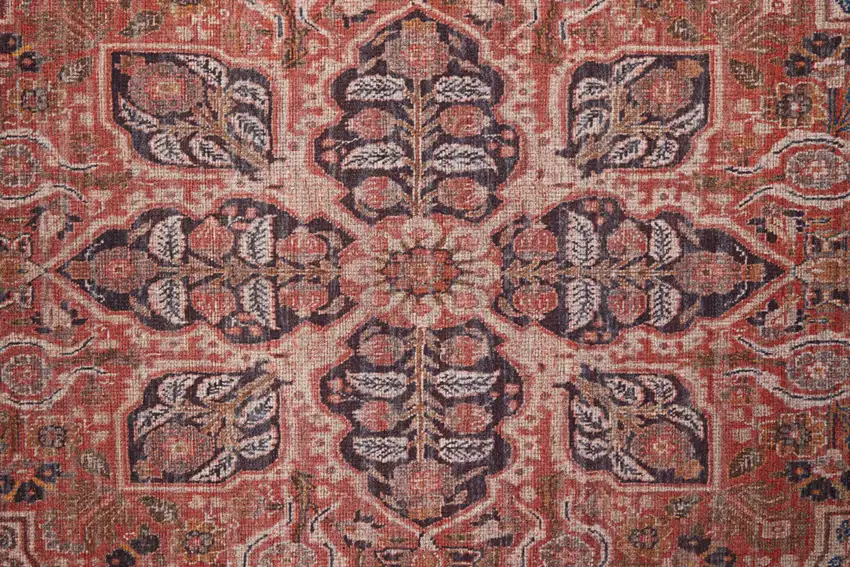 Red Tan And Pink Floral Power Loom Area Rug Photo 4