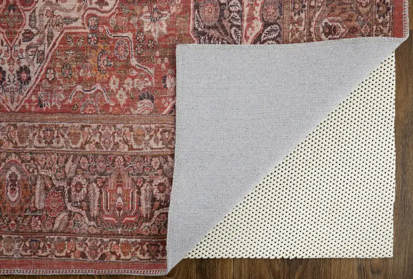 Red Tan And Pink Floral Power Loom Area Rug Photo 6