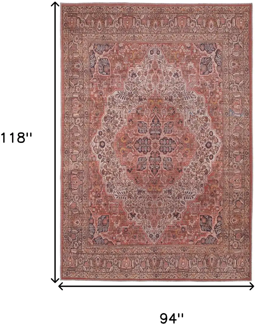 Red Tan And Pink Floral Power Loom Area Rug Photo 3