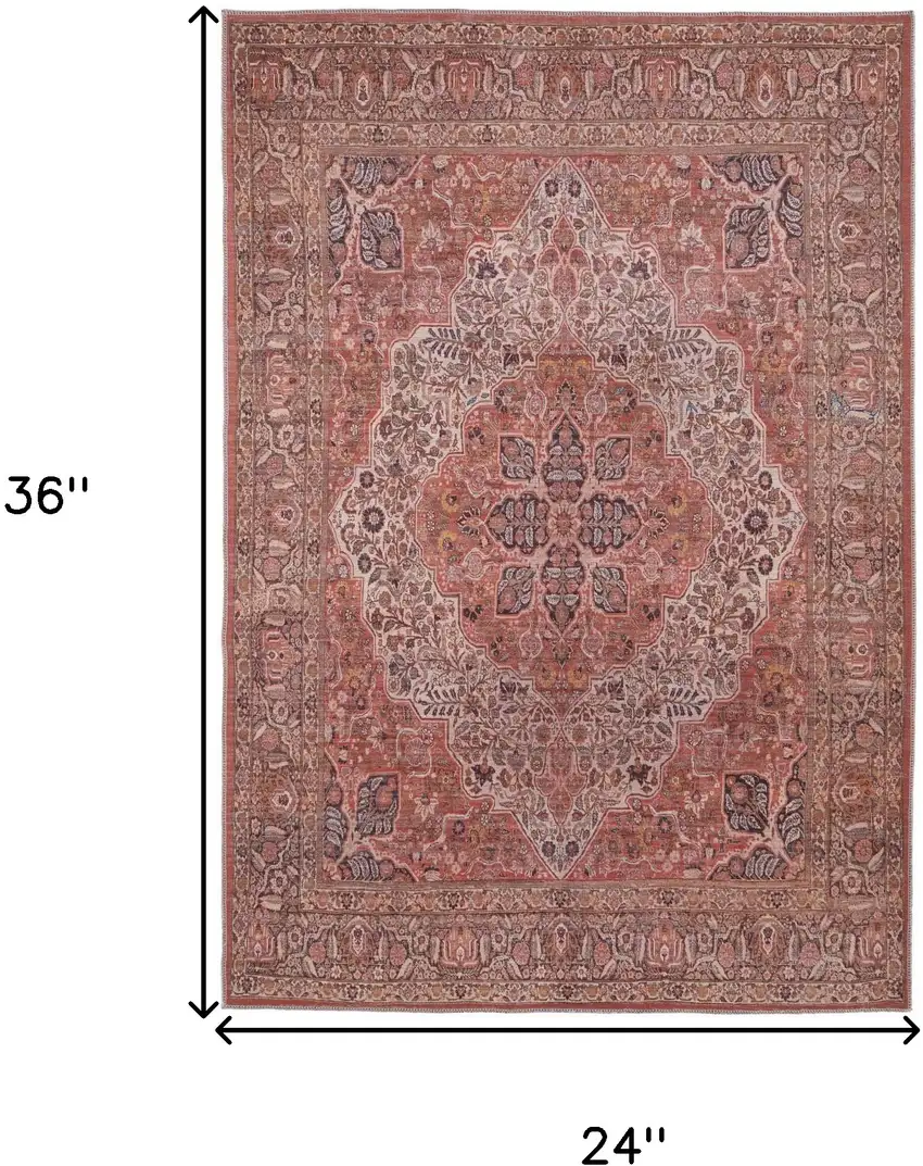 Red Tan And Pink Floral Power Loom Area Rug Photo 3