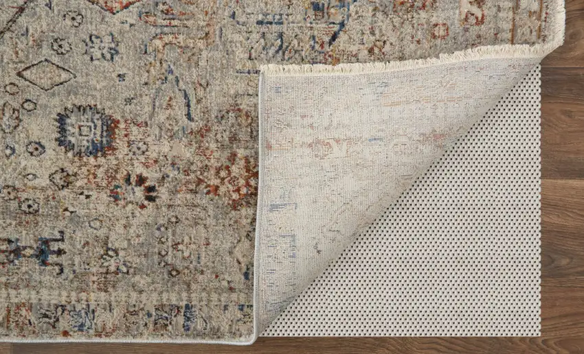 Red Tan and Blue Oriental Power Loom Worn Faded Area Rug With Fringe Photo 5