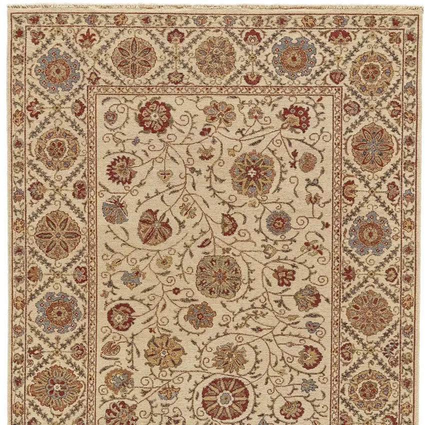 Red Tan and Gold Wool Oriental Hand Knotted Area Rug Photo 4