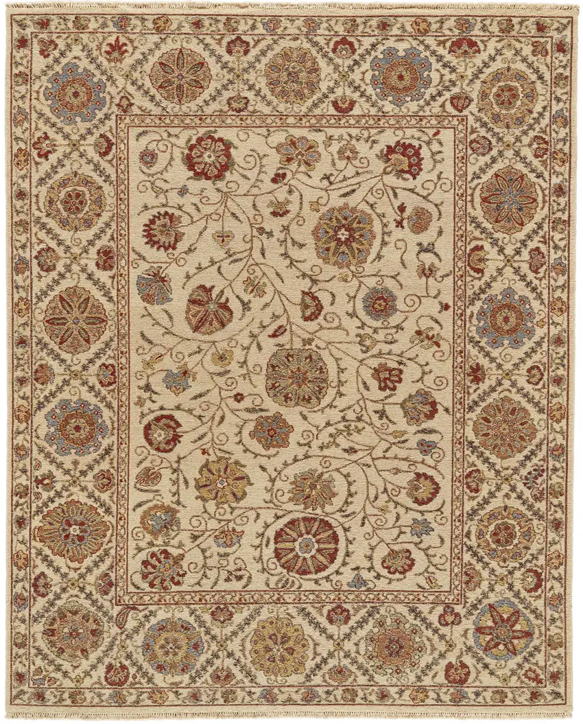 Red Tan and Gold Wool Oriental Hand Knotted Area Rug Photo 2