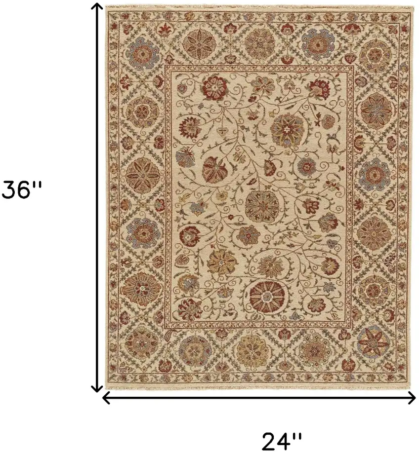 Red Tan and Gold Wool Oriental Hand Knotted Area Rug Photo 3