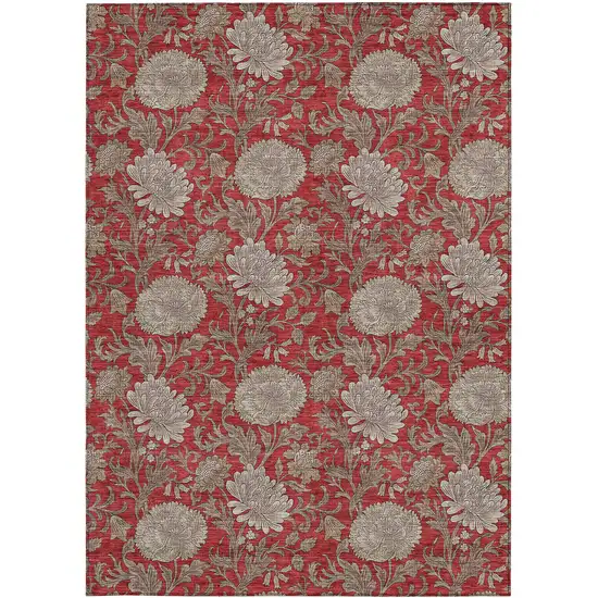 Red Taupe And Beige Floral Washable Indoor Outdoor Area Rug Photo 8