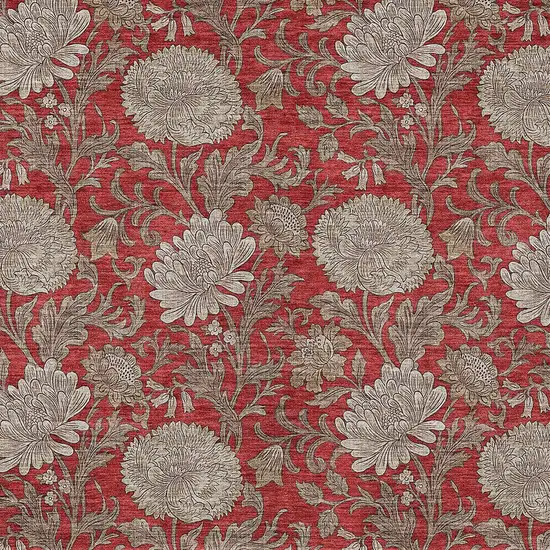 Red Taupe And Beige Floral Washable Indoor Outdoor Area Rug Photo 7