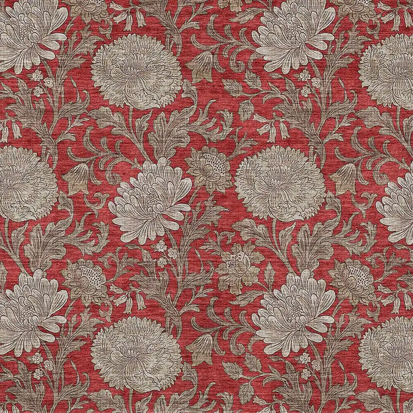 Red Taupe And Beige Floral Washable Indoor Outdoor Area Rug Photo 7