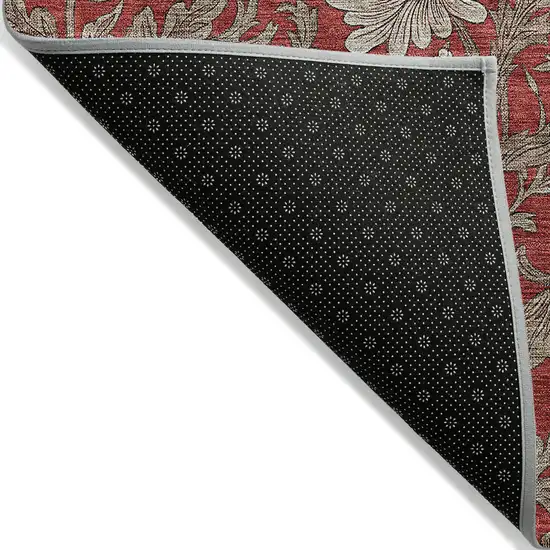 Red Taupe And Beige Floral Washable Indoor Outdoor Area Rug Photo 4