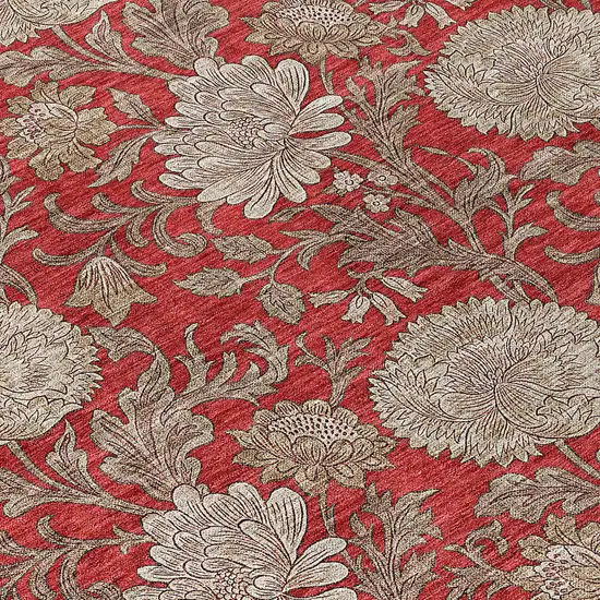 Red Taupe And Beige Floral Washable Indoor Outdoor Area Rug Photo 6