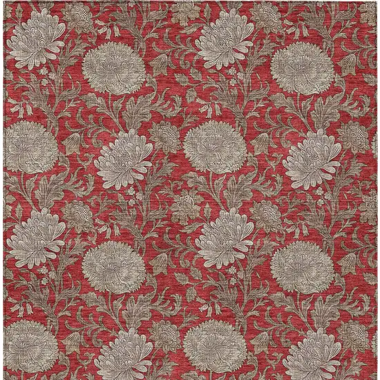 Red Taupe And Beige Floral Washable Indoor Outdoor Area Rug Photo 8