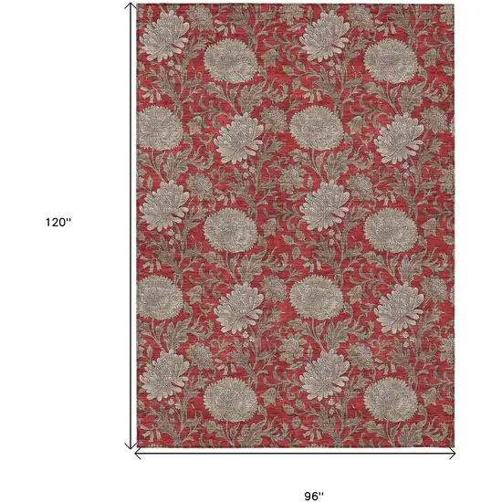 Red Taupe And Beige Floral Washable Indoor Outdoor Area Rug Photo 3