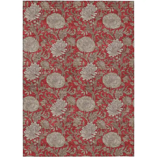Red Taupe And Beige Floral Washable Indoor Outdoor Area Rug Photo 2