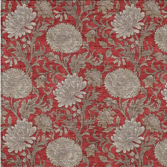 Red Taupe And Beige Floral Washable Indoor Outdoor Area Rug Photo 7