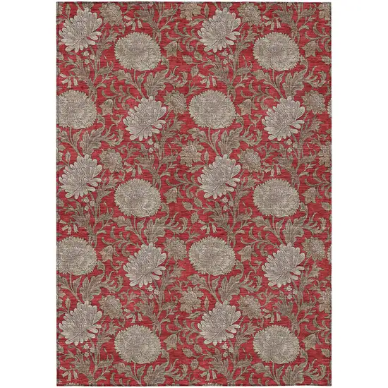 Red Taupe And Beige Floral Washable Indoor Outdoor Area Rug Photo 2