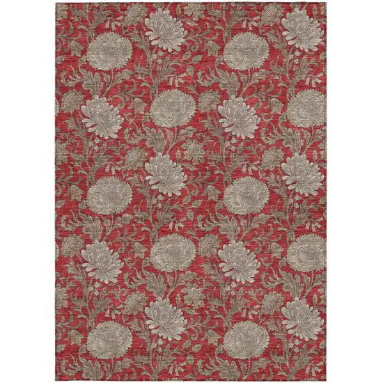 Red Taupe And Beige Floral Washable Indoor Outdoor Area Rug Photo 7
