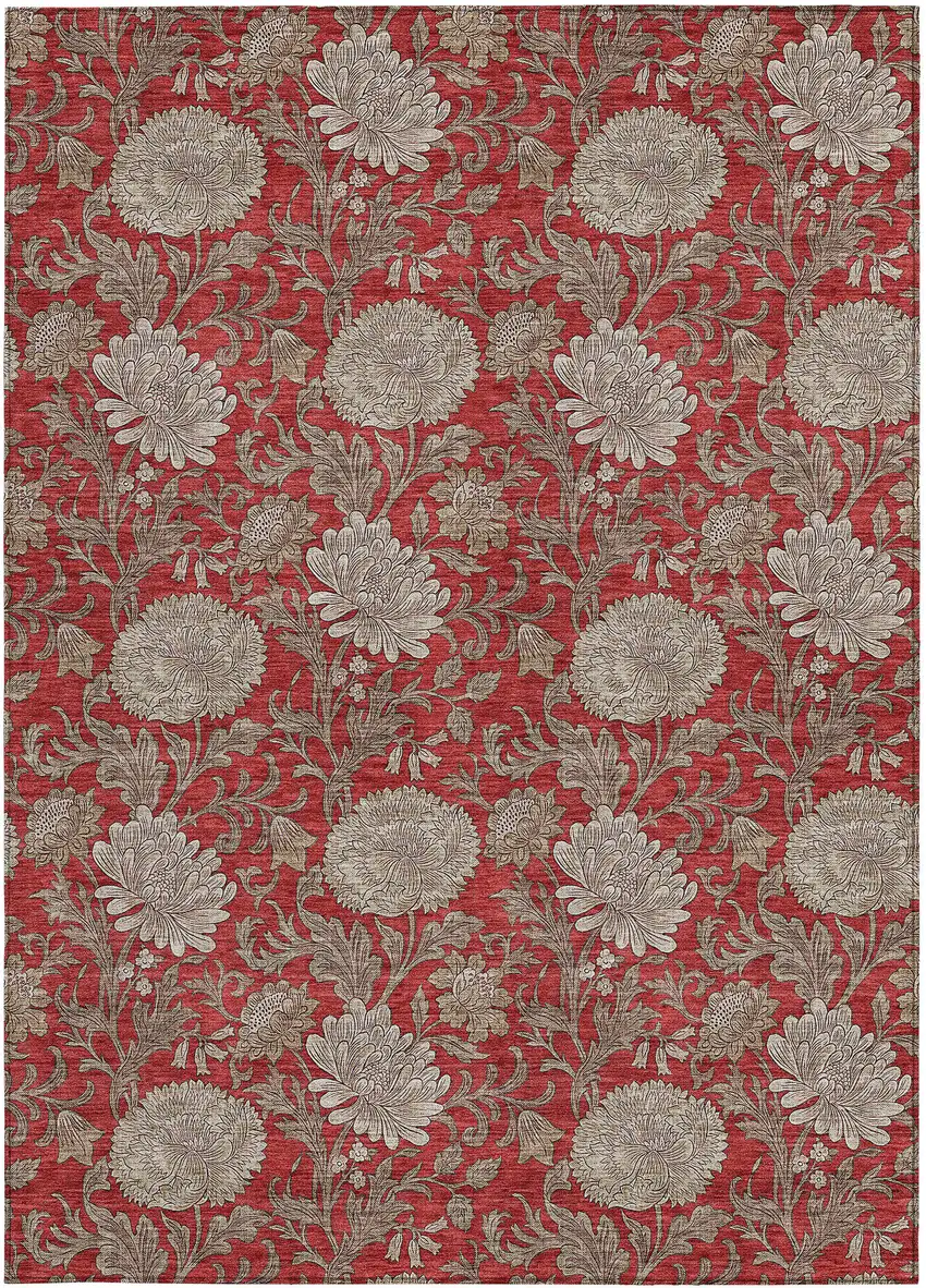 Red Taupe And Beige Floral Washable Indoor Outdoor Area Rug Photo 7