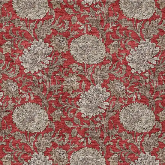 Red Taupe And Beige Floral Washable Indoor Outdoor Area Rug Photo 7