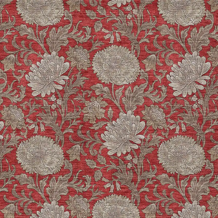 Red Taupe And Beige Floral Washable Indoor Outdoor Area Rug Photo 7