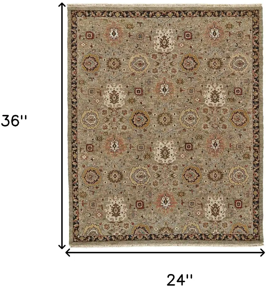 Red Taupe and Gold Wool Oriental Hand Knotted Area Rug Photo 3