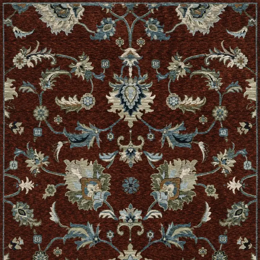 Red Teal And Green Oriental Area Rug With Fringe Photo 7
