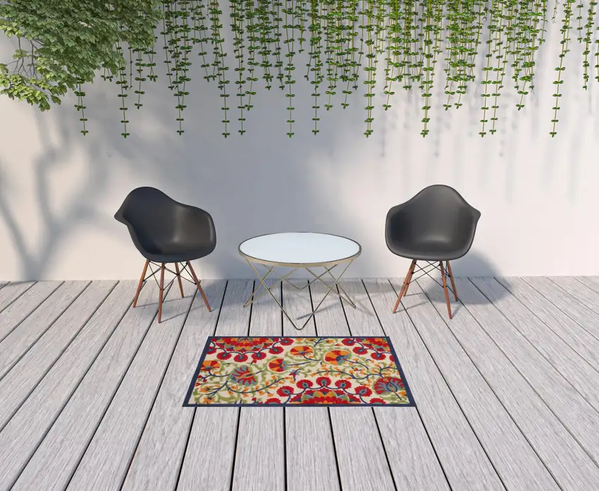 Red Toile Non Skid Indoor Outdoor Area Rug Photo 2