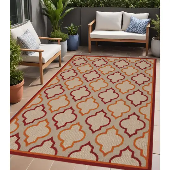 Red And Ivory Geometric Indoor Outdoor Area Rug Photo 2