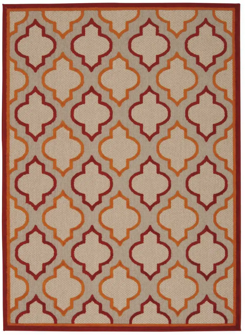 Red And Ivory Geometric Indoor Outdoor Area Rug Photo 8