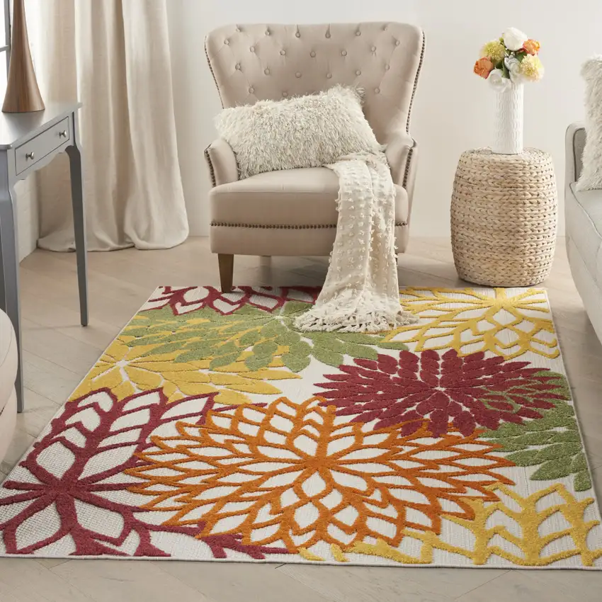 Red Multi Colored Floral Indoor Outdoor Area Rug Photo 8