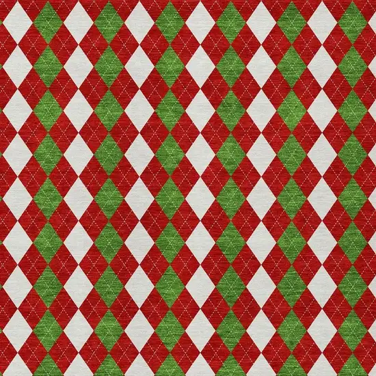 Red White And Green Argyle Washable Indoor Outdoor Area Rug Photo 3