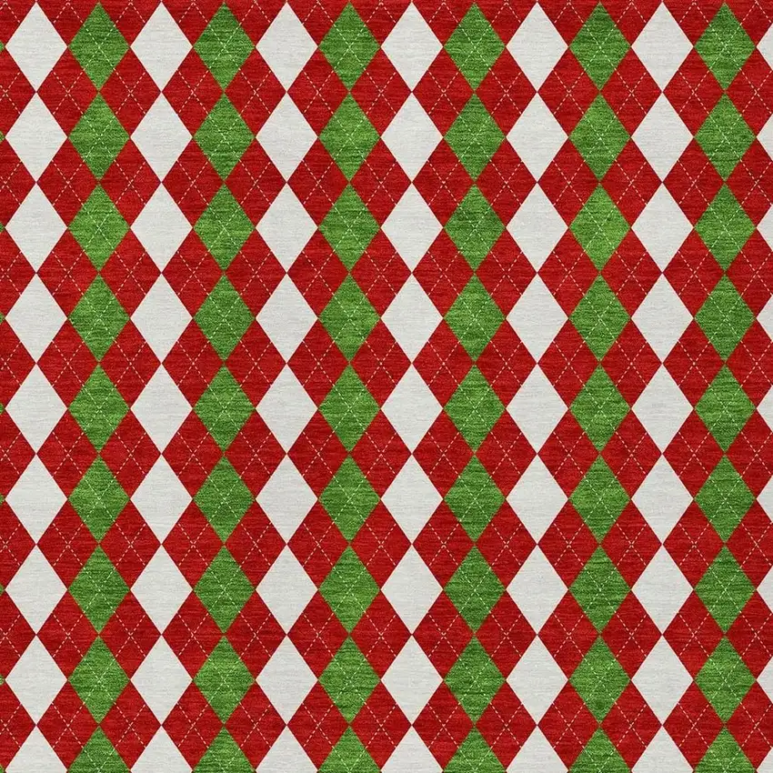 Red White And Green Argyle Washable Indoor Outdoor Area Rug Photo 3